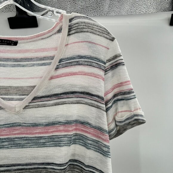 Final Touch Women's V-Neck Short Sleeve Multicolored Striped Top Size Small - Picture 4 of 8